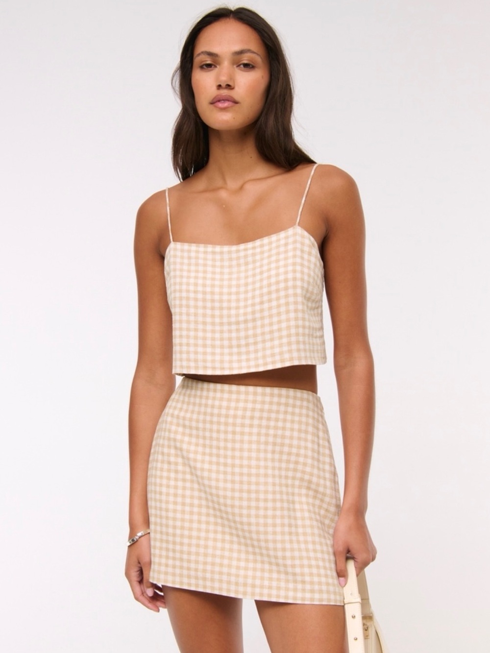 Abercrombie & Fitch Beige Gingham Linen-Blend Mini Skort Medium NWT